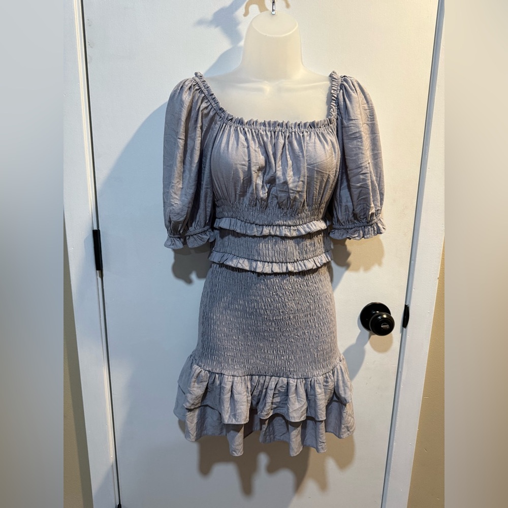 Pink Lily Light Gray Smocked Dress-#1012